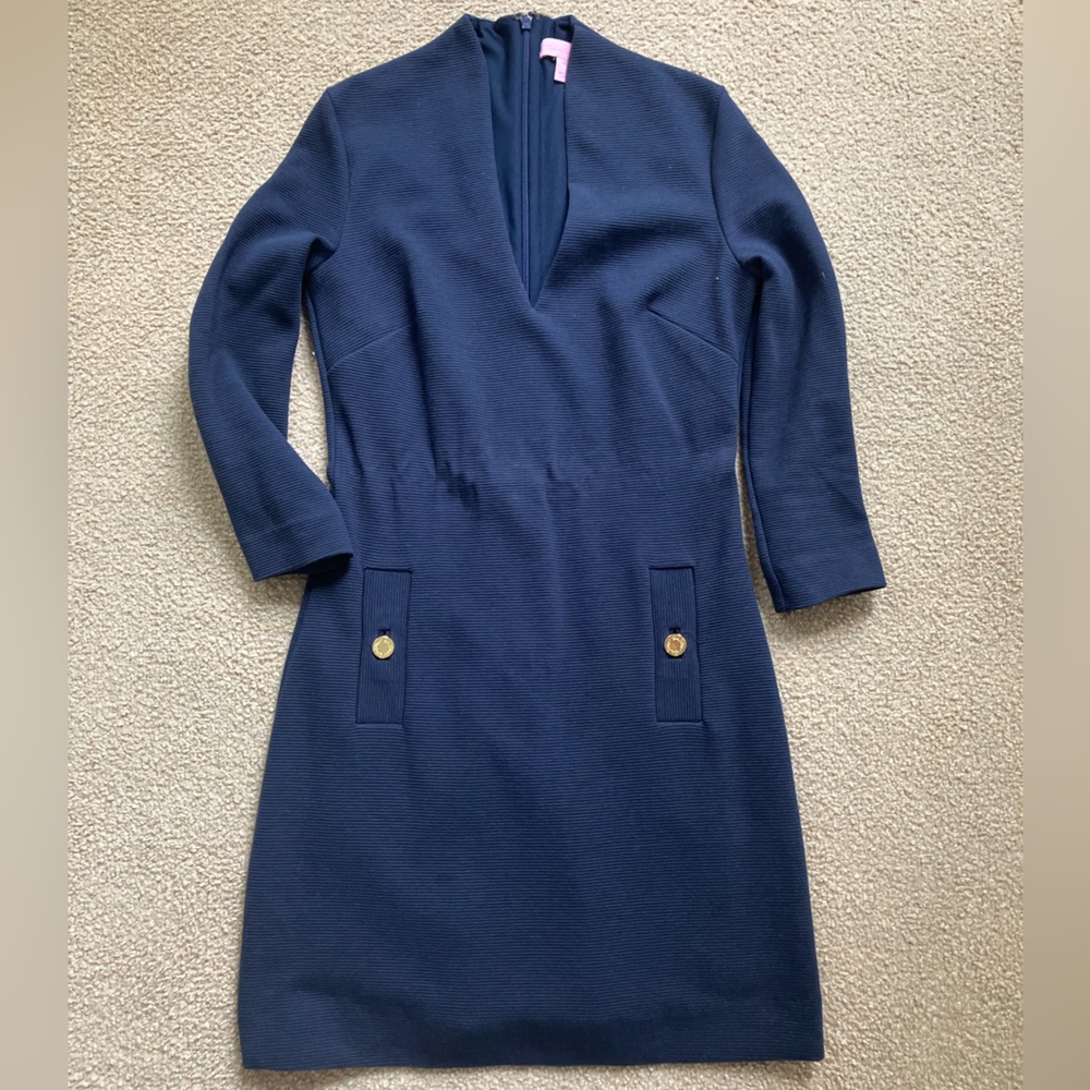 Lily Pulitzer Navy Blue shirt sleeve dress - XS